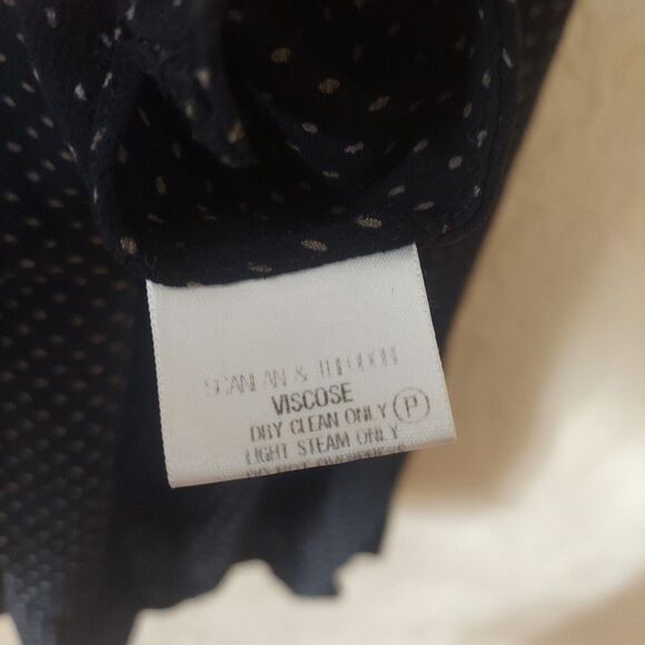 Scanlan Theodore Black W/ Dots Snap Wrap Viscose Dress Cap Sleeve Above Knee M/L - Picture 6 of 13